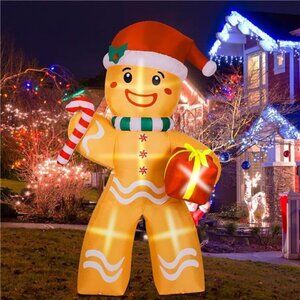 8FT Christmas Inflatable Gingerbread Man Decorations Blow Up Yard Built-in LED